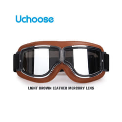 Windproof Motorcycle Helmet Glasses Leather Safety Protective Anti-glare - LB-Silver Lens