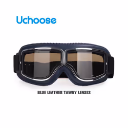 Windproof Motorcycle Helmet Glasses Leather Safety Protective Anti-glare - B2-Tea Lens