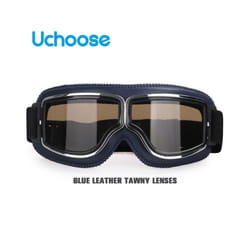 Windproof Motorcycle Helmet Glasses Leather Safety Protective Anti-glare - B2-Tea Lens