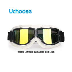 Windproof Motorcycle Helmet Glasses Leather Safety Protective Anti-glare - W-Red Lens