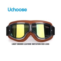 Windproof Motorcycle Helmet Glasses Leather Safety Protective Anti-glare - LB-Red Lens