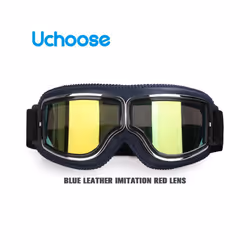 Windproof Motorcycle Helmet Glasses Leather Safety Protective Anti-glare - B2-Red Lens