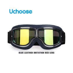 Windproof Motorcycle Helmet Glasses Leather Safety Protective Anti-glare - B2-Red Lens
