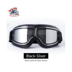 Universal Motorcycle Vintage Goggles Leather Motorbike Scooter Biker Moto - Black-Silver