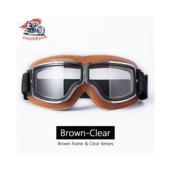 Universal Motorcycle Vintage Goggles Leather Motorbike Scooter Biker Moto - Brown-Clear