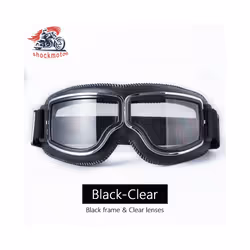 Universal Motorcycle Vintage Goggles Leather Motorbike Scooter Biker Moto - Black-Clear
