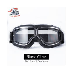 Universal Motorcycle Vintage Goggles Leather Motorbike Scooter Biker Moto - Black-Clear