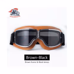 Universal Motorcycle Vintage Goggles Leather Motorbike Scooter Biker Moto - Brown-Black