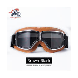 Universal Motorcycle Vintage Goggles Leather Motorbike Scooter Biker Moto - Brown-Black