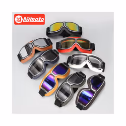 Universal Motorcycle Vintage Goggles Leather Motorbike Scooter Biker Moto - Brown-Black