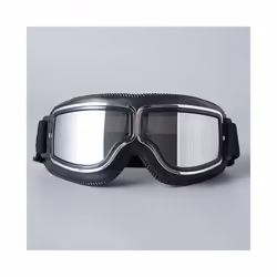 Retro Leather Motorcycle Goggles Vintage Pilot Glasses Windproof Universal - Black-Silver lens