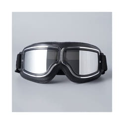 Retro Leather Motorcycle Goggles Vintage Pilot Glasses Windproof Universal - Black-Silver lens