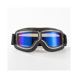 Retro Leather Motorcycle Goggles Vintage Pilot Glasses Windproof Universal - Black-Blue lens