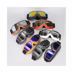 Retro Leather Motorcycle Goggles Vintage Pilot Glasses Windproof Universal - Brown-Grey lens