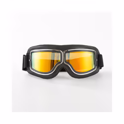 Retro Leather Motorcycle Goggles Vintage Pilot Glasses Windproof Universal - Black-Red lens