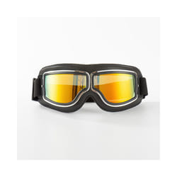 Retro Leather Motorcycle Goggles Vintage Pilot Glasses Windproof Universal - Black-Red lens
