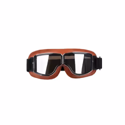 Foldable Retro Motocross Goggles Vintage Leather Motorcycle Glasses Windproof - Silver Lenses 2