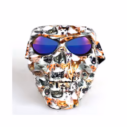 Skull Face Mask With Goggles Motorcycle Dust Masks Helmet Moto Casco Cycling - Blue