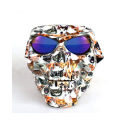 Skull Face Mask With Goggles Motorcycle Dust Masks Helmet Moto Casco Cycling - Blue