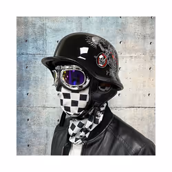 Motorcycle DOT German Style Half Helmet + Goggles for H-arley Biker Pilot - L, 22