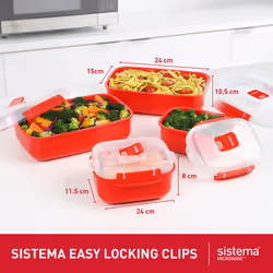 Heat and Eat Microwave Set | 1.25 L, 525 ml | Rectangular School Lunch Boxes with Steam Release Vents | BPA-Free | 4 Count, Red