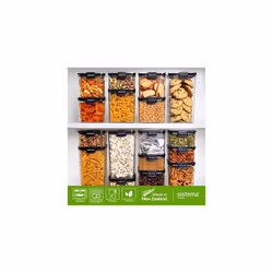 Sistema Ultra Tritan Airtight Pantry & Kitchen Storage Containers | 3 Square Plastic Food Containers with Lids (1x 1.3L + 2x 700ml) | Stackable
