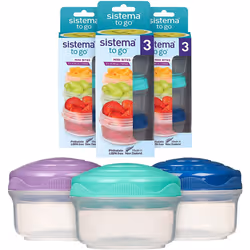 Sistema Snack Pots Mini Bites TO GO | 130 ml | Stackable Snack Boxes with Lids | BPA-Free | Teal, Purple & Blue Lids | 9 Coun ...