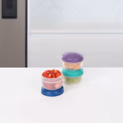 Sistema Snack Pots Mini Bites TO GO | 130 ml | Stackable Snack Boxes with Lids | BPA-Free | Teal, Purple & Blue Lids | 9 Count