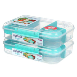 Sistema Bento Create To Go 6-Cup Food Storage Container Bento Box with Lid and Dividers 2 pack Minty Teal