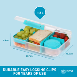 Sistema Bento Create To Go 6-Cup Food Storage Container Bento Box with Lid and Dividers 2 pack Minty Teal
