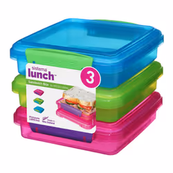 Sistema Lunch Sandwich Box, 450 ml-Assorted Colours with Contrasting Clips, Pack of 3, 1.55 x 15 x 12.4 cm