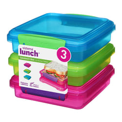 Sistema Lunch Sandwich Box, 450 ml-Assorted Colours with Contrasting Clips, Pack of 3, 1.55 x 15 x 12.4 cm