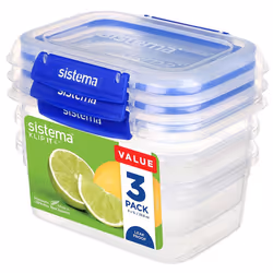 Sistema KLIP IT PLUS Food Storage Containers | 1 L Rectangle | Leak-Proof, Stackable & Airtight Fridge/Freezer Food Boxes wit ...
