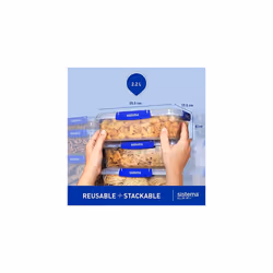 Sistema KLIP IT PLUS Food Storage Containers | 2.2 L | Leak-Proof, Stackable & Airtight Fridge/Freezer Food Boxes with Lids | BPA-Free Plastic |