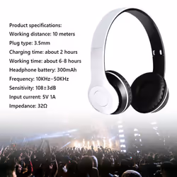 P47 Wireless Game Headset Bluetooth-Compatible 5.0 for Smartphone (Black) - White