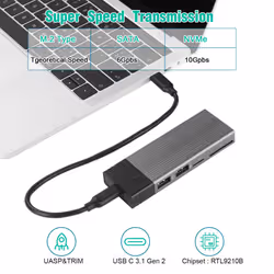 PCIe M.2 HDD Enclosure USB HUB Compatible with 2230 2242 2260 2280 NVMe/SATA SSD?Sliver?
