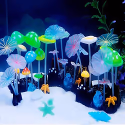 Fish Tank Decoration|4 Lotus Leaves And 5 Mushrooms - Fish Tank Landscaping Decorations