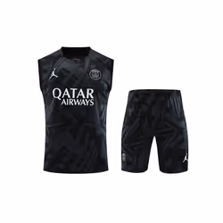 2023-2024 PSG Football Kit Sleeveless Training Shirt Suit Soccer Jersey Gray/Black - L