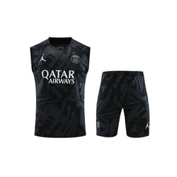 2023-2024 PSG Football Kit Sleeveless Training Shirt Suit Soccer Jersey Gray/Black - L