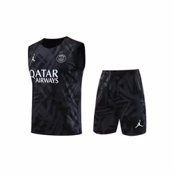 2023-2024 PSG Football Kit Sleeveless Training Shirt Suit Soccer Jersey Gray/Black - L