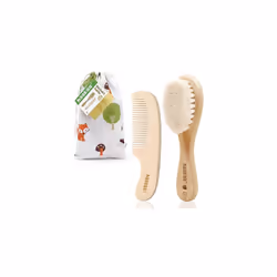 Baby Hair Brush and Comb Set for Newborns & Toddlers - Natural Soft Goat Bristles and Wooden Handle, Gently Grooms