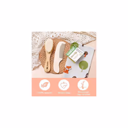 Baby Hair Brush and Comb Set for Newborns & Toddlers - Natural Soft Goat Bristles and Wooden Handle, Gently Grooms