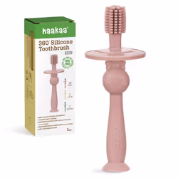 haakaa 360 Baby Toothbrush with Suction Base - Gentle Cleaning for Infant Self-Brushing Training Food-Grade Silicone Adjust ...