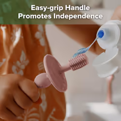 haakaa 360 Baby Toothbrush with Suction Base - Gentle Cleaning for Infant Self-Brushing Training  Food-Grade Silicone  Adjustable Safety Shield - Blus