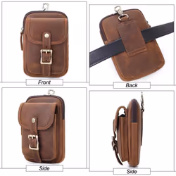MISFITS Genuine Leather Waist Packs Men Vintage Travel Fanny Pack with Passport Holder Belt Phone Bag for Man Small Hook Bum Bag - brown