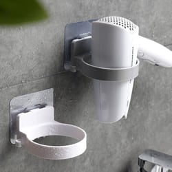 Bathroom Wall Mounted Electric Hair Dryer Holder Storage Rack Shelf Organizer - Grey
