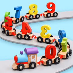 Train Toy Ten Carriages Detachable Educational Cartoon Number Wooden Train Toy for Education