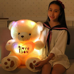 Cute Lovely I Love You Pattern Glow Light Up Soft Plush Bear Stuffed Toy Gift - Beige