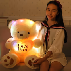 Cute Lovely I Love You Pattern Glow Light Up Soft Plush Bear Stuffed Toy Gift - White