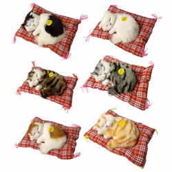 Sleeping Cats Plush Stuffed Toy Press Simulation Sound Animal Cute Doll Kids Gift - Green Leopard